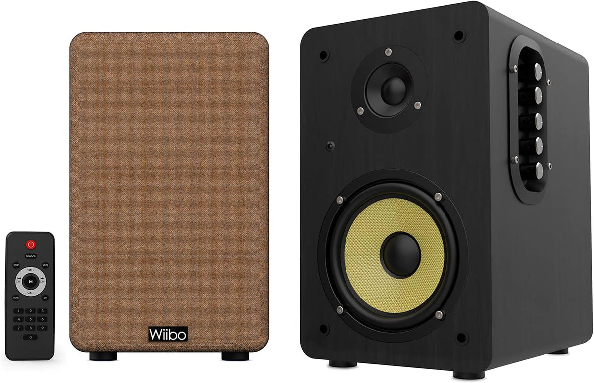 WIIBO - Neo 100 V2 - Draagbare Bluetooth-luidspreker in vintage-stijl, intelligente hifi-luidspreker, rek-luidspreker, vermogen 100 W, 250 mm x 180 mm x 300 mm, zwart en geel