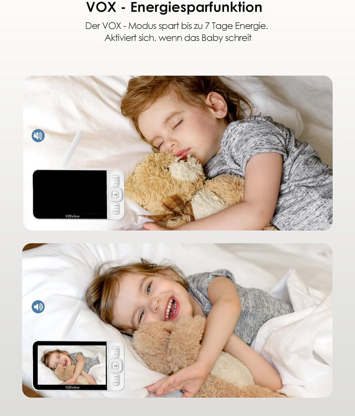 Babyfoon Met 2 Kameras En APP, 2K/5,0 Inch WLAN Video Babyfoon, PTZ 360°, IR-Nachtsicht, Automatische Volging, 4× Zoom, Herkenning Van Huilen/Beweging/Geluiden, Alarm, Temperatuurweergave