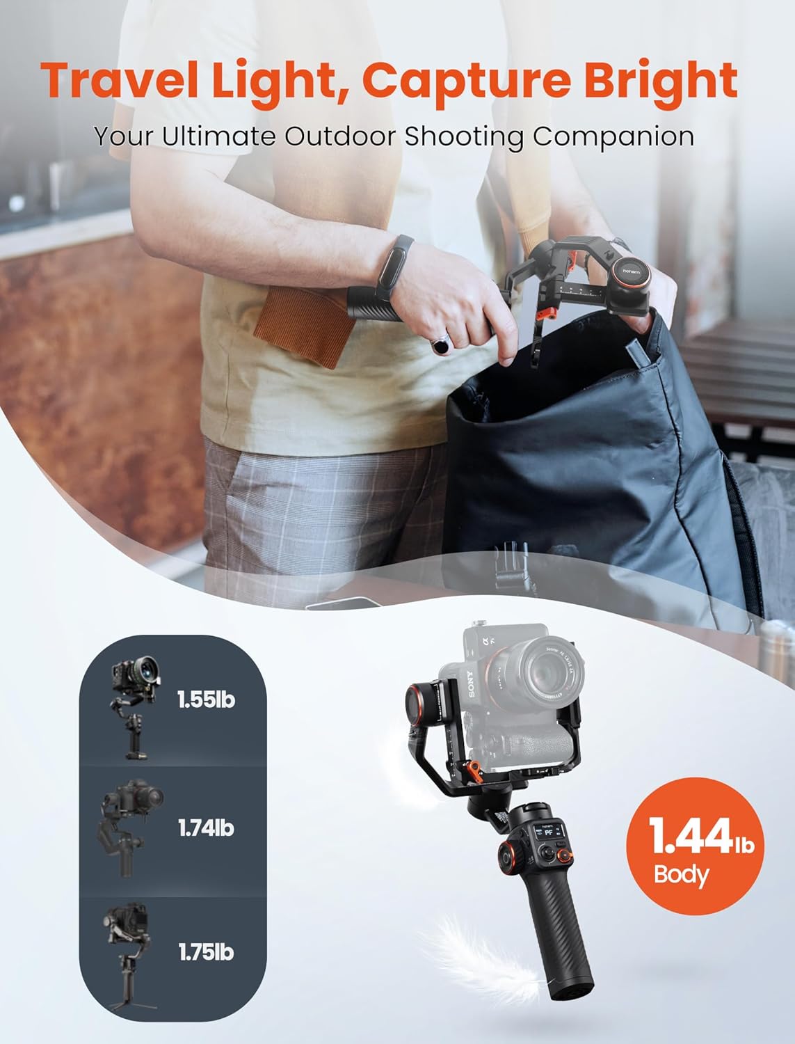 hohem iSteady MT2 3-assige gimbalstabilisator voor spiegelloze/zak/actiecamera en smartphone, OLED-display, 1,2 kg max. laadvermogen