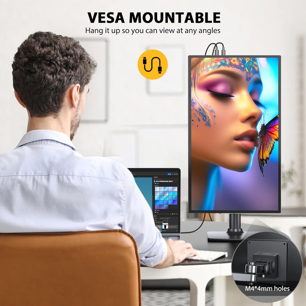UPERFECT Draagbaar touchscreen, 18,5 inch, 120 Hz, draagbaar, touchscreen, 1920 × 1080 FHD IPS USB C & Mini HDMI, ultradunne verbinding, tweede scherm voor computer/telefoon/gameconsole, VESA