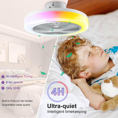 LED plafondlamp met ventilator timer Rustige moderne RGB plafondventilator met verlichting en afstandsbediening &APP, dimbare Bluetooth muziek LED plafondlamp voor slaapkamer woonkamer