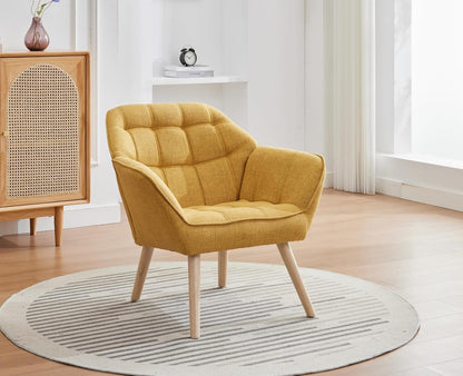 chairus Single Sofa Accent Chair Set of 2 Linen Tub Chairs Upholstered for Living Room Modern Cocktail Armchair with Wooden Legs (Yellow-2)