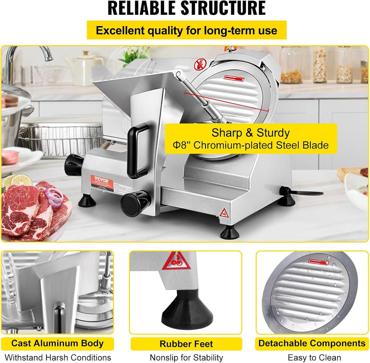 Commerciële Vleessnijmachine, Elektrische Deli Food Slicer, Carbon Steel Blade Elektrische Voedselsnijmachine, 350-400 RPM Vleessnijder, 0-0,45 inch verstelbare dikte voor vlees, kaas, groenten, ham