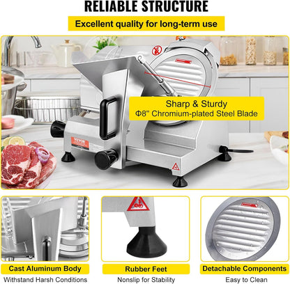Commerciële Vleessnijmachine, Elektrische Deli Food Slicer, Carbon Steel Blade Elektrische Voedselsnijmachine, 350-400 RPM Vleessnijder, 0-0,45 inch verstelbare dikte voor vlees, kaas, groenten, ham