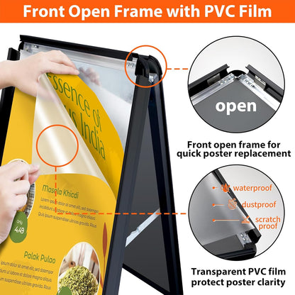 A Board Bestrating Sign Frame - A1 Dubbelzijdig Bestrating Board met Aluminium Snap Frame Sign Stand voor Outdoor Heavy Duty Poster Menu Stand Reclame Display Stand, Zwart