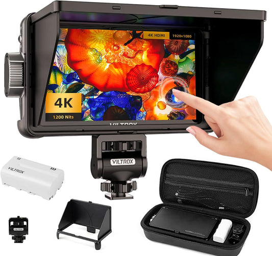 Veldmonitor – Cameramonitor – DSLR-monitor – Monitor voor camera – Fotomonitor – 5,5 inch IPS touchscreen met zonneklep en accu – 1200 nits Full HD 1920 x 1080