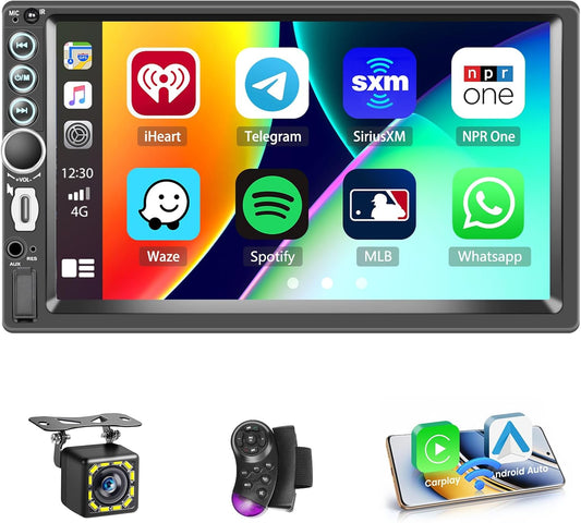 Hikity Autoradio 2 Din met 7 inch IPS-touchscreen, 2-DIN-radio met draadloze Carplay Android Auto online videoweergave video-uitgang FM-radio Bluetooth SWC CAM + MIC