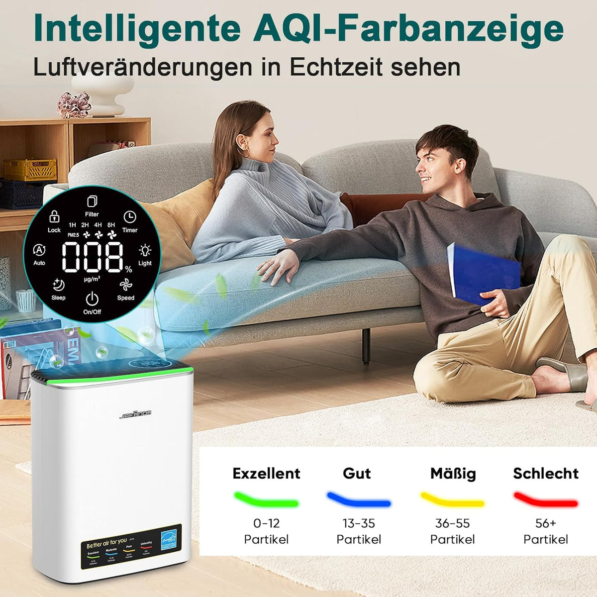 Luchtreiniger HEPA Zilver – Luchtzuiveraar – Kamerluchtreiniger – Luchtreiniger Voor Allergieën – Luchtreiniger Voor Grote Ruimtes – Actief Koolfilter – Aromatherapie