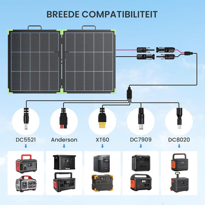 Draagbaar zonnepaneel, opvouwbaar, bifacial, 100 W, N-Type 16BB 21,8 V, monokristallijne zonnepanelen, voor energiecentrale, buiten, tuin, balkon, camping, caravan (100 W)