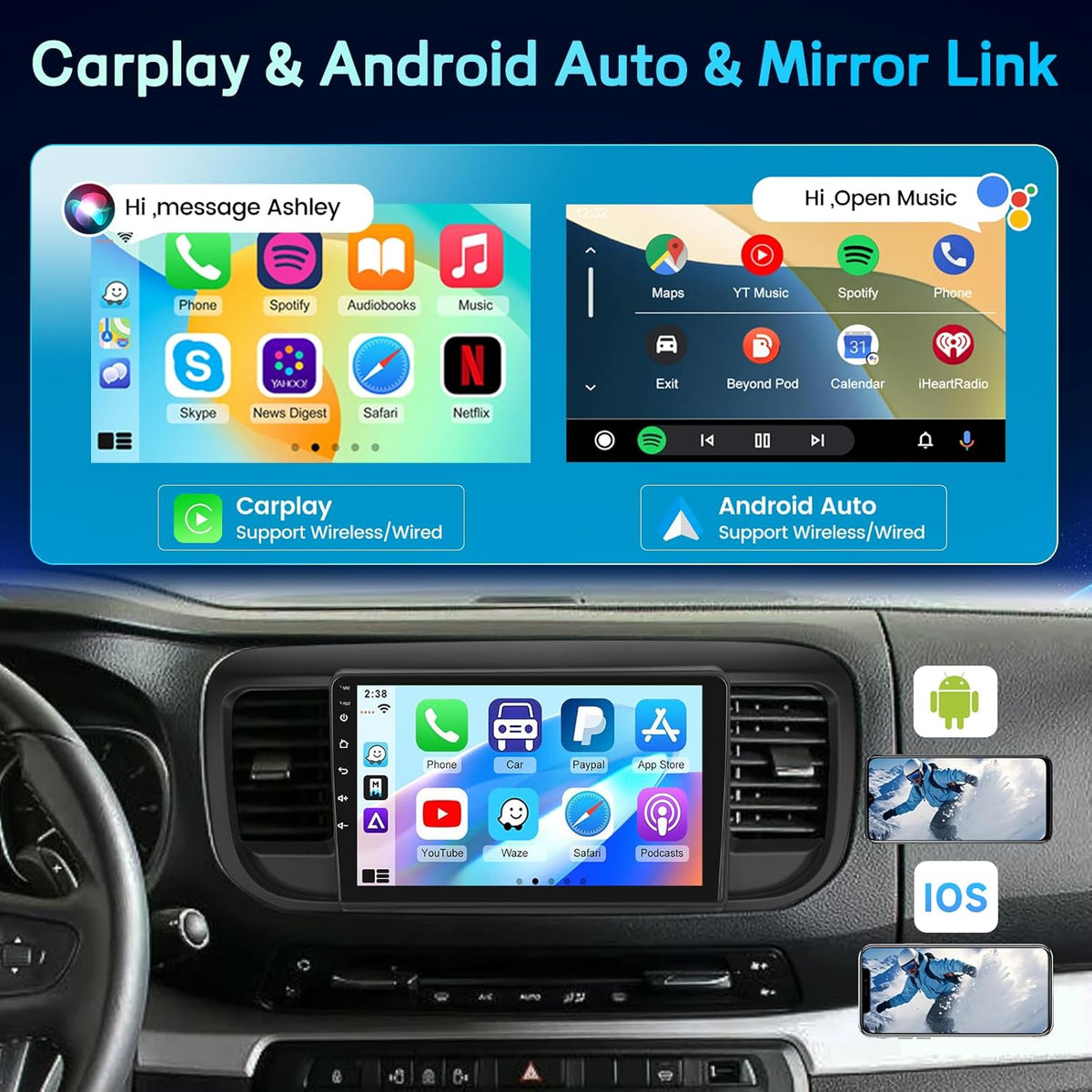 2GB+64GB Android Car Radio for Citroen Jumpy 3/Peugeot Expert/Toyota Proace 2016-2021 with DSP, 9 Inch Touch Screen Radio with Wireless CarPlay&Android Car, WiFi, GPS, EQ, FM RDS+Rear View Camera