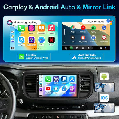 2GB+64GB Android Car Radio for Citroen Jumpy 3/Peugeot Expert/Toyota Proace 2016-2021 with DSP, 9 Inch Touch Screen Radio with Wireless CarPlay&Android Car, WiFi, GPS, EQ, FM RDS+Rear View Camera