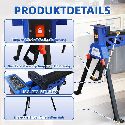 SoonTools Draagbaar werk- en klemsysteem, mobiele inklapbare werkbank met voetbediend mechanisme, 150 kg draagvermogen Horse Work Bench, materiaal ondersteuningsstation