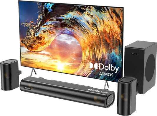 Hiwill 4.1 TV-soundbar met Dolby Atmos, subwoofer, piekvermogen 300 W, 2 front-surround-luidsprekers, soundbar voor tv-luidsprekers, hoge tonen en bassen instelbaar, thuisbioscoop, HiElite A41
