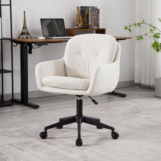 chairus Chenille 360° Swivel Home Office Chair Height Adjustable Office Chair Ergonomic Computer Chair with Armrest (Beige) - QUORE