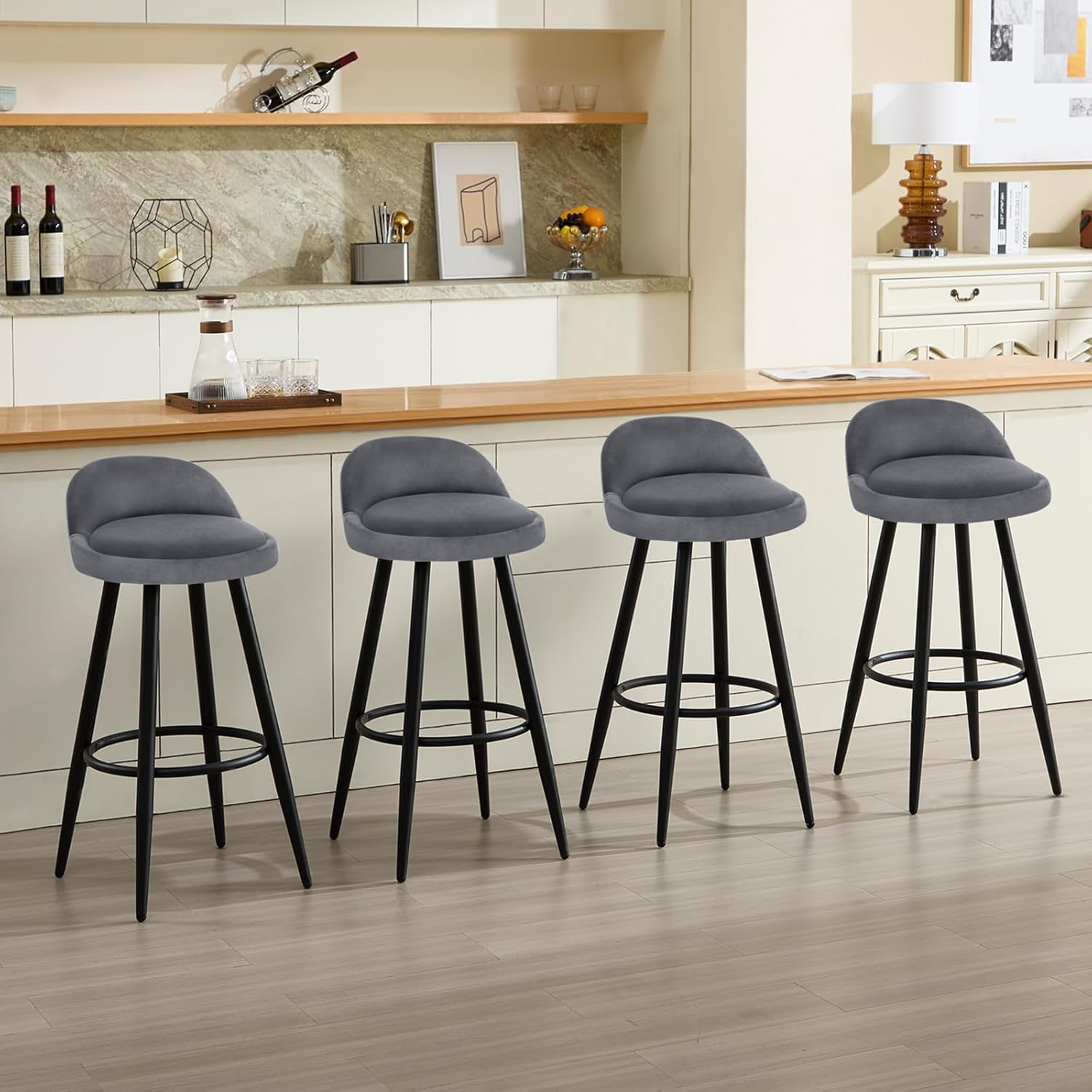 Barkruk Set van 2 - Stoel - Kleine stoel - Keukenstoel - 37,5 cm x 34 cm - Donkergris - QUORE