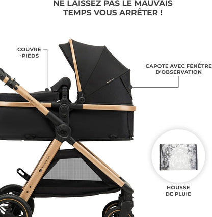 Kinderkraft ESME 3-in-1 autostoel met babydrager Mink Pro I-Size, reissysteem, babybuggy, opvouwbare kinderwagen, voor pasgeborenen tot 4 jaar, zwart