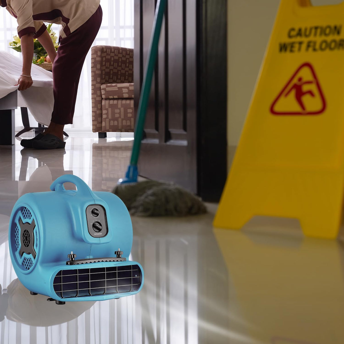 XPower Mighty Centrifugal Air Mover, Carpet Dryer, Floor Fan, Blower, Stackable, Daisy Chain, for Water Damage Restoration, Janitorial, Plumbing, Home Use (Blau, P-800TC 3200CFM)