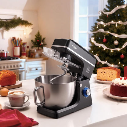 VEVOR Keukenmachine, deegmixer, 1400 W, 7,84 l, keukenmachine met kantelbare kop, roestvrijstalen kom, deeghaak, garde, schraper, huishoudelijke keukenmachine voor bakken en mixen, zwart