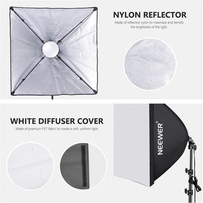 Neewer® Fotoscherm, 700 W, voor professionele fotografie - 60 x 60 cm - Softbox met E27-fitting - Verlichtingsset voor fotostudio-portrets, productfotografie en video-draais