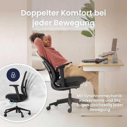 Ergotopia PureBack Ergonomische bureaustoel met hoofdsteun, 4D-armleuningen en synchroonmechanisme, voor thuiskantoor, kantoor en gaming, comfortabele draaistoel voor gezond zitten