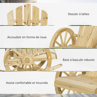 Outsunny Adirondack garden chair rocking chair rustic style chic armrests wheels charette wood fir nature