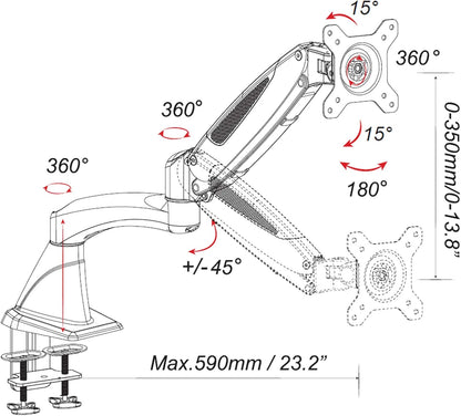 Monitorarm – Monitorbeugel – Monitorhouder – Schermarm – Tafelbeugel – Wit – Gasdrukveer – VESA 75x75 En 100x100