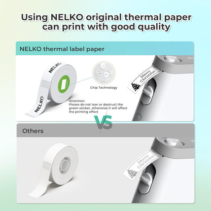 Nelko P21 Draagbare Bluetooth-labelmaker, draadloze stickerprinter met meerdere sjablonen voor thuiskantoororganisatie en opslaglocatie, met 3 rollen thermische tape (14 x 40 mm), wit