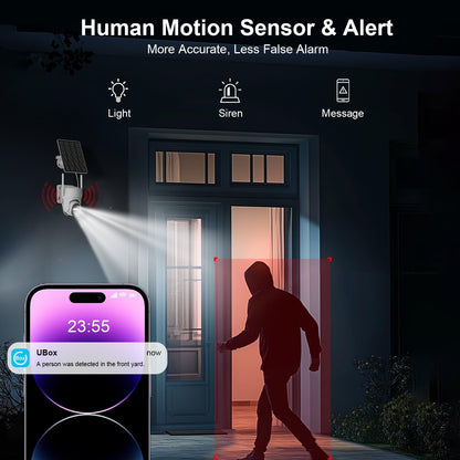 Beveiligingscamera's voor thuis draadloos buiten, draadloze wifi-buitencamera, 360-camera op zonne-energie, PTZ, PIR-sensor, 2K HD-kleurennachtzicht, 2-weg-spraak, IP66 waterdicht, 2-pack