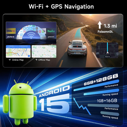 Hodozzy 6G + 128GB Android 15 autoradio, 1 Din scherm, uitschuifbaar met Carplay Wireless Android Auto, 7 inch touchscreen, navigatie, GPS radio met wifi, Bluetooth, FM/AM/RDS, DSP, USB en