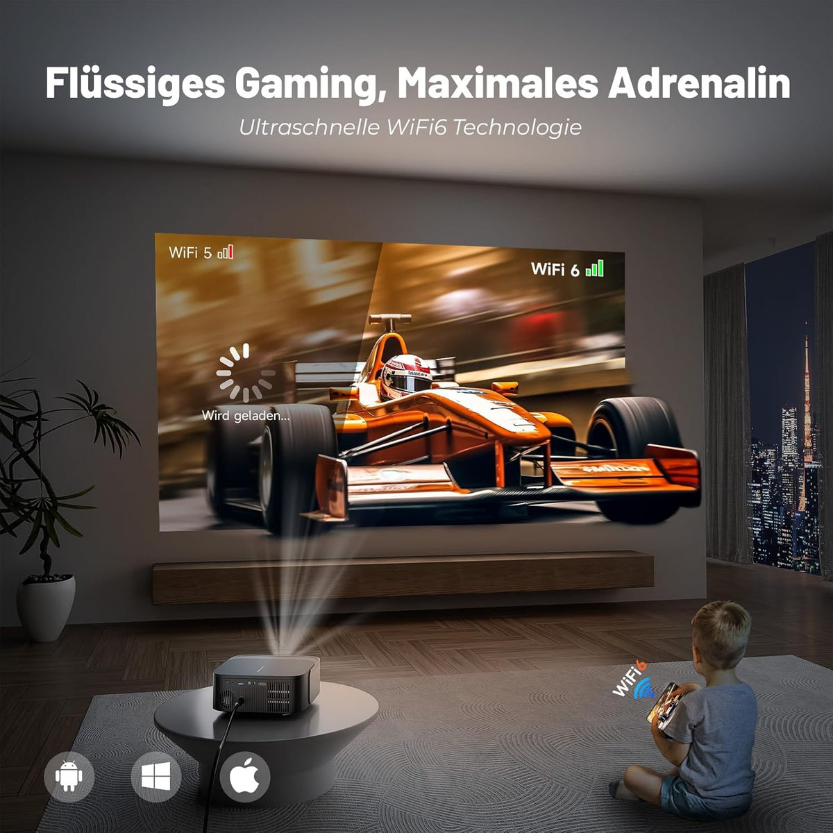 Beamer 4K Official Netflix & Remote Focus/trapeziumcorrectie, 25000 lumen, 4K thuisbioscoop, ondersteunt wifi, Bluetooth smart projector, Full HD 1080P, videoprojector Android met YouTube/Prime Video