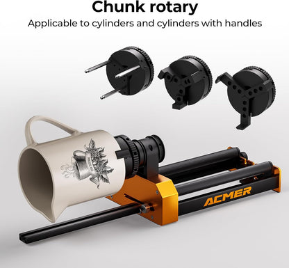 ACMER M4 laser roterende rollaser roterende roller lasergravure Y-as roterende rol 360° met 3-150 mm graveerruimte voor cilindrische objecten en ringen geschikt voor hv en de meeste