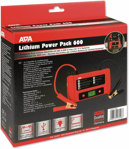 Lithium jumpstarter – Powerpack – Starthulp – Startbooster – Noodstarter – Zwart – LiFePO4 12.000 mAh – 12V 300A, max. 600A