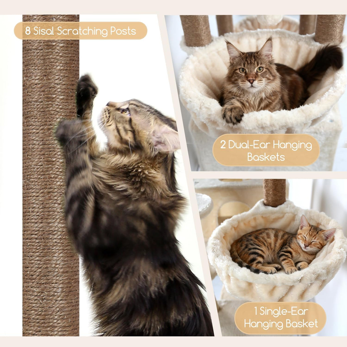Kattenboom – Krabpaal – Klimpaal – Kattenhuis – Kattenmand – Extra Hoog 209 cm – Stevige Sisal Krabpalen