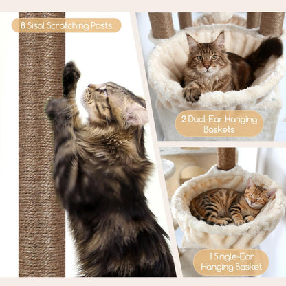 Kattenboom – Krabpaal – Klimpaal – Kattenhuis – Kattenmand – Extra Hoog 209 cm – Stevige Sisal Krabpalen