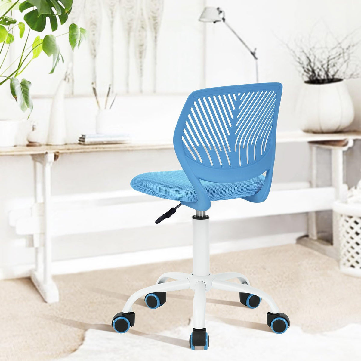 FurnitureR 2 stuks Home Office Chair, Ergonomische Verstelbare Hoogte Swivel Rolling, Computerstoel voor Thuis, Kantoor en Studie, Metaal, Blauw Turquoise, 38,5 cm x 40 cm x 75-87 cm
