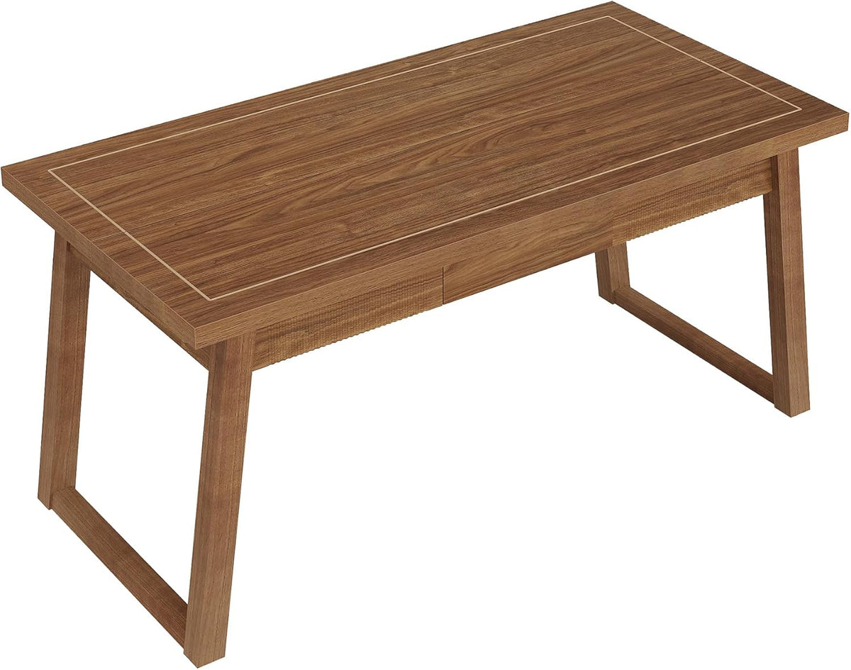 Tribesigns Home Office Executive Desk: 140cm Solid Wood Computer Desk with Drawer, Modern Study Writing Table, Rustic PC Laptop Desk, Workstation Furniture, Walnut Brown