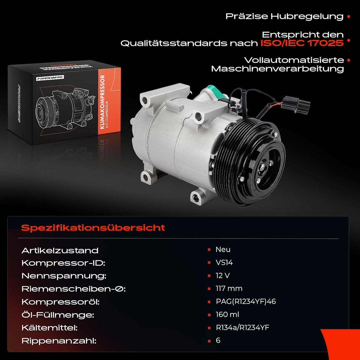 Frankberg 97701G4400 Airconditioning Compressor Airconditioning Magnetische koppeling Compressor voor airconditioning Vervanging #