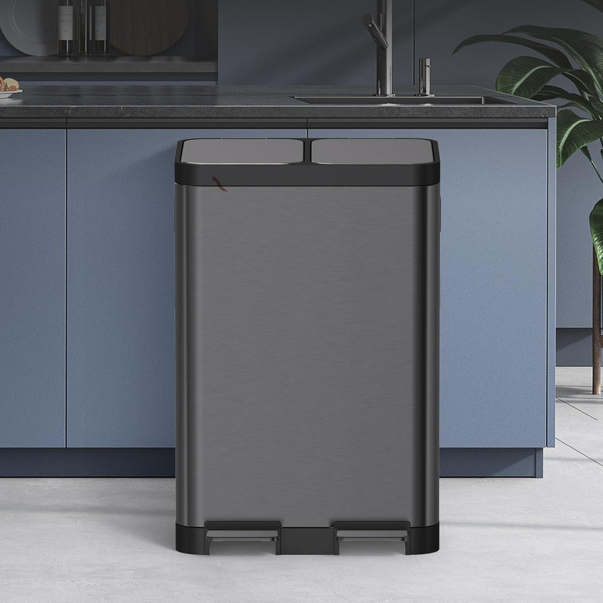 Mbillion Vuilnisemmer voor in de keuken, 2 vakken, afvalscheidingssysteem, roestvrij staal, met uitneembare binnenemmers, voor thuis, kantoor, 20 + 20 l, zwart