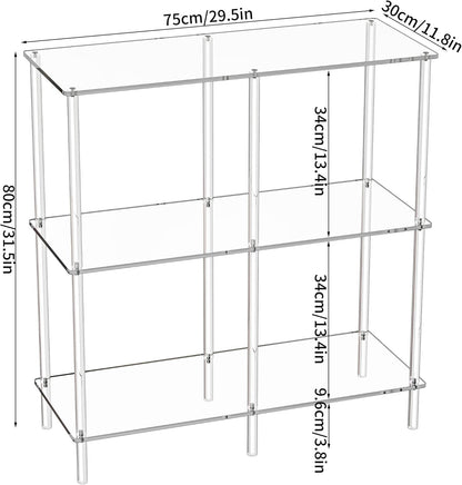 Acryl consoletafel, 3-laags acryl boekenplank boekenkast, vrijstaand, 75 x 30 x 80 cm (transparant)