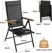 Tuinstoelen - Klapstoel - Vouwstoel - Campingstoel - Set van 2 - Buitenstoelen - Verstelbaar Rugleuning - Opklapbaar - 7-voudig - voor - Terras - Tuin - Camping - Ademend Textileen - Aluminium - 52 x 65 x 107 cm - Zwart