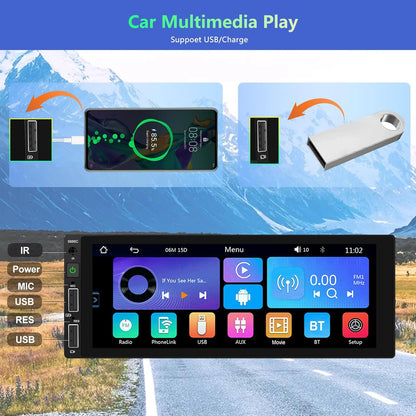 Podofo 1 Din car radio for Apple Carplay Wired Bluetooth Android Auto, 6.86 inch with display Car radio with screen Supports FM mirror jack, rear view camera and microphone - QUORE
