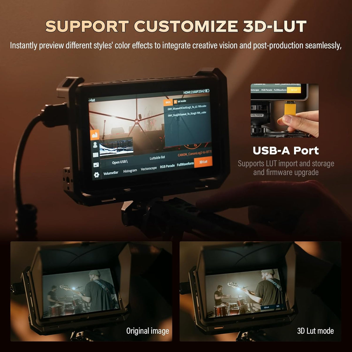 VILTROX DC-X3 DCX3 Rig Cage Kit Camera Field Monitor Touchscreen 2000Nit 6 inch 4K HDMI Camera Monitor met batterij Full HD 1920x1080 IPS 3D LUT met zonnekap voor Sony Canon Nikon DSLR