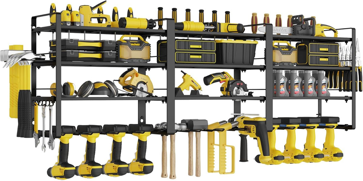 W-17 4-laags metalen heavy-duty garagegereedschap, werkplaatsschuur, organizer met 4 extra boorhouders (120 x 25 x 45 cm, 4 lagen)