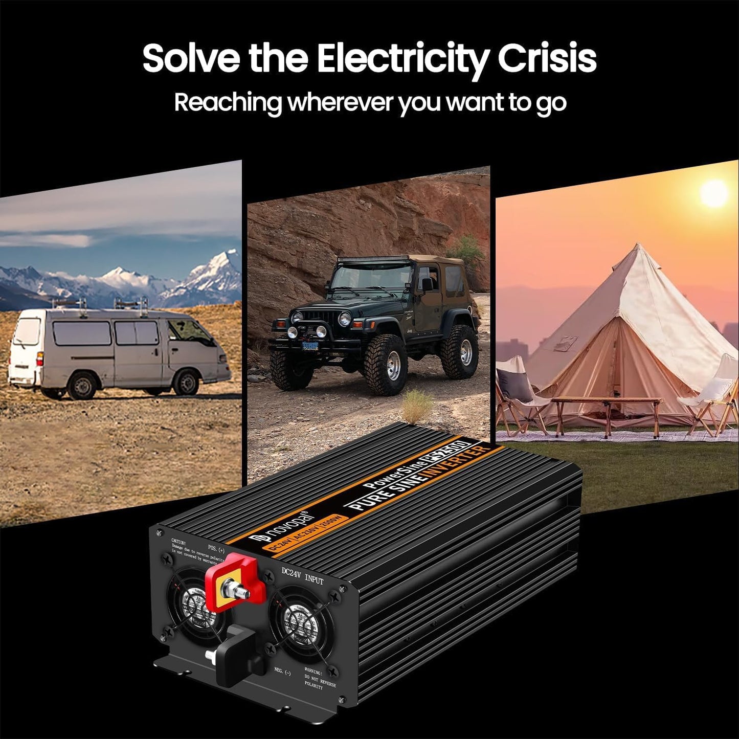 NOVOPAL 2500 W omvormer, zuivere sinus, DC 24 V naar AC 220 V/230 V, omvormer met lcd-display en afstandsbediening, piekvermogen 5000 W, spanningstransformator