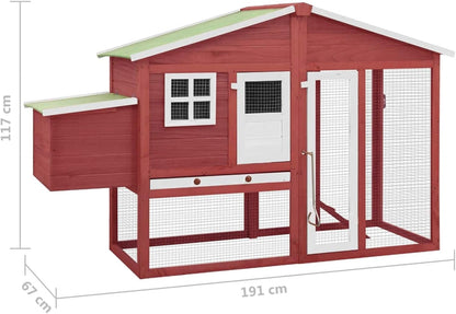 LAPOOH Chicken Coop with Nesting Box Red and White Solid Pine Wood, Chicken Coop, Chicken Coop, Chicken Cage, Poultry House, Animal Outdoor Pens & Coops-170867