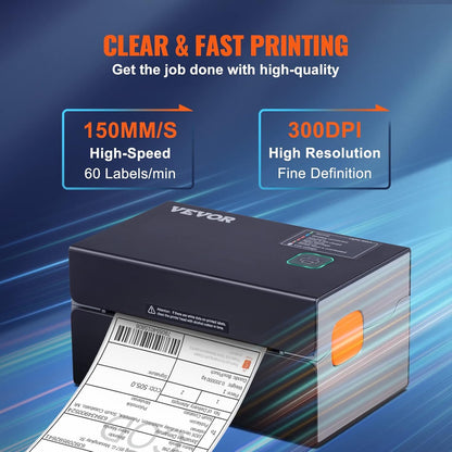 VEVOR Bluetooth labelprinter HD (300DPI), DHL labelprinter met USB-poort en automatische herkenning van etiketten, ondersteunt Windows/MacOS/Linux, geschikt voor Amazon, Ebay, Etsy, enz