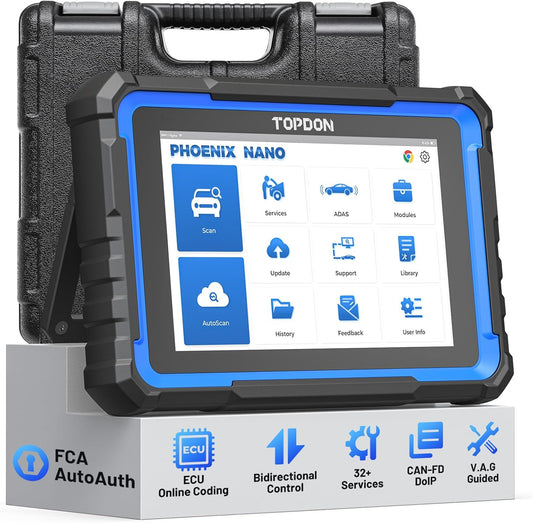 TOPDON Auto Diagnostisch Scangereedschap Phoenix Nano, ECU Codering, Diagnose van Alle Systemen, Bi-Directionele Bediening, 32+ Reset Diensten, CAN FD & DoIP, 2 Jaar Gratis Updates