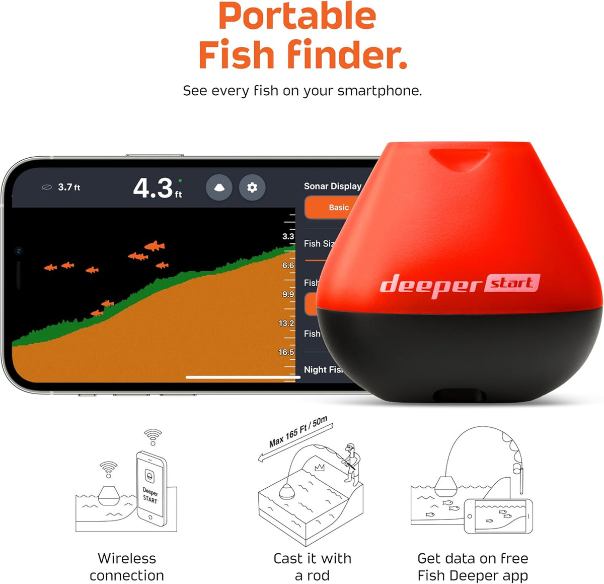 Deeper START Smart Fisvinder - lichte draadloze W-LAN-viszoeker voor oevers vissers