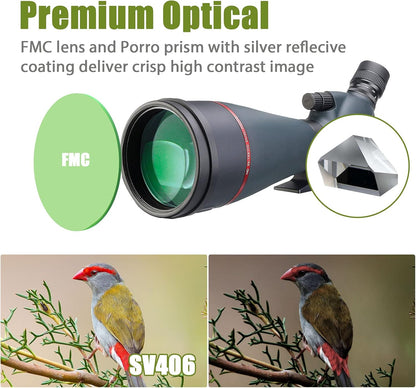Svbony SV406 Spotting Scope Dubbele Focus 20-75x100, HD Waterdichte Mistbestendige Vogelspotkijker Scope voor Dieren In Het Wild, Landschap, Astronomie, Doelschieten