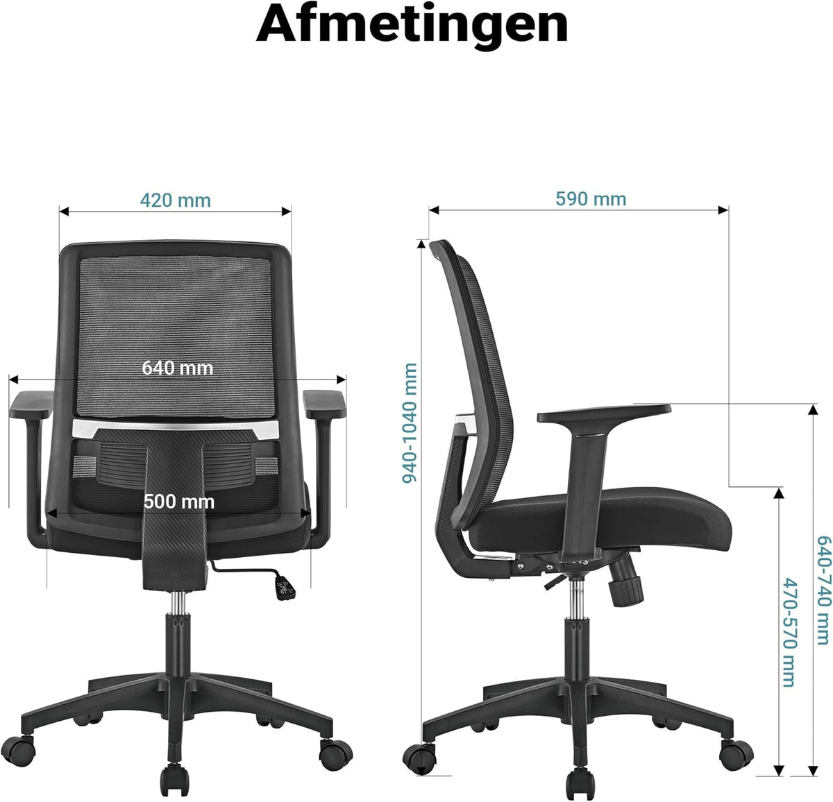 Ergonomische Bureaustoel – Comfortabele Werkstoel – Kantoorstoel – Draaistoel – Bureaustoel Met Lendensteun – In Hoogte Verstelbaar – Luchtdoorlatende Rugleuning – Belastbaar Tot 120 Kg